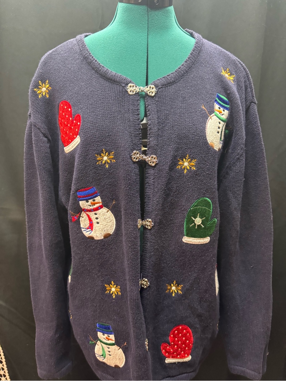 Women’s Navy Holiday Snowman Cardigan Sweater